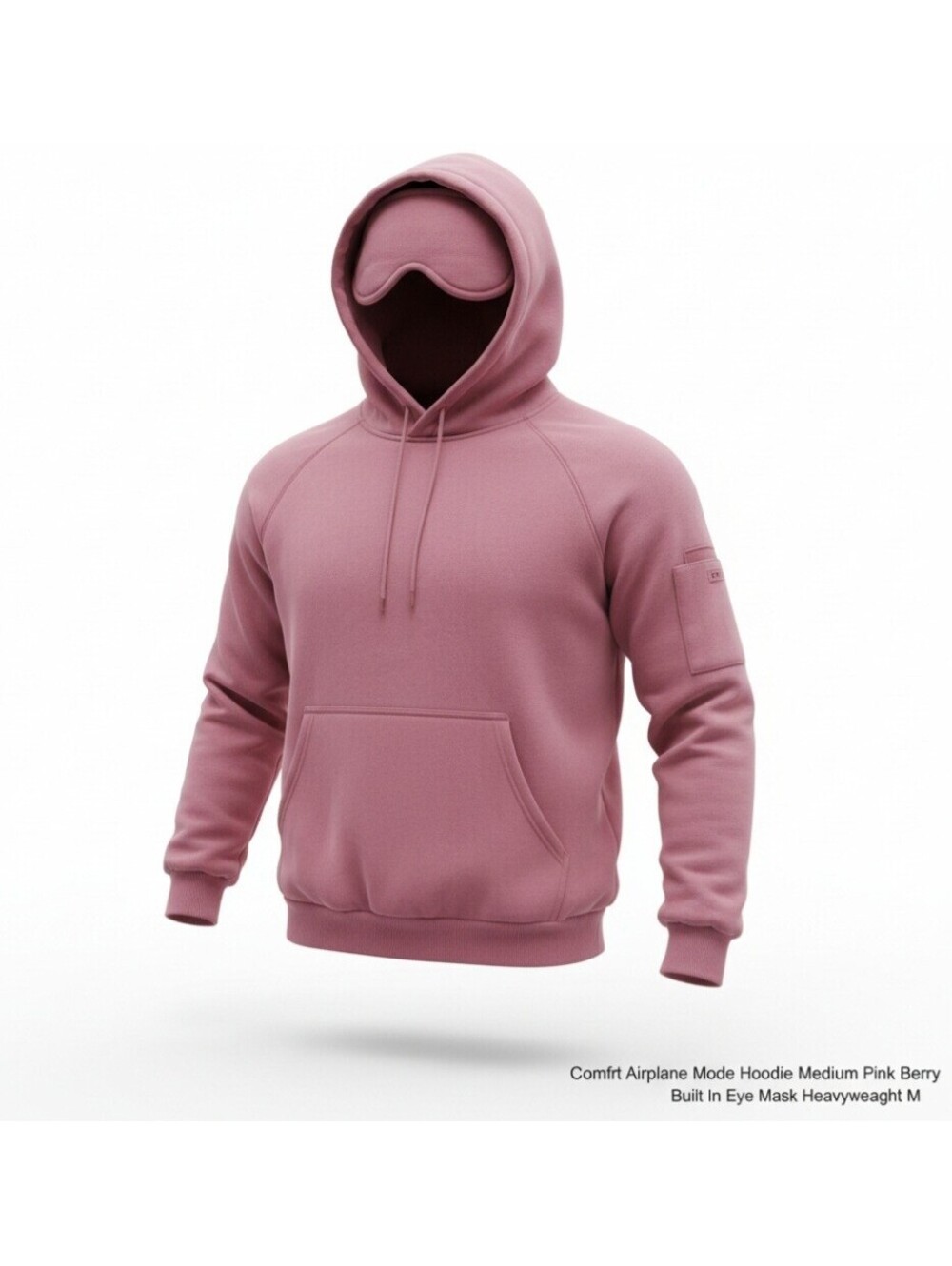 Comfrt Airplane Mode Hoodie Medium Pink Berry Built In Eye Mask Heavyweight M